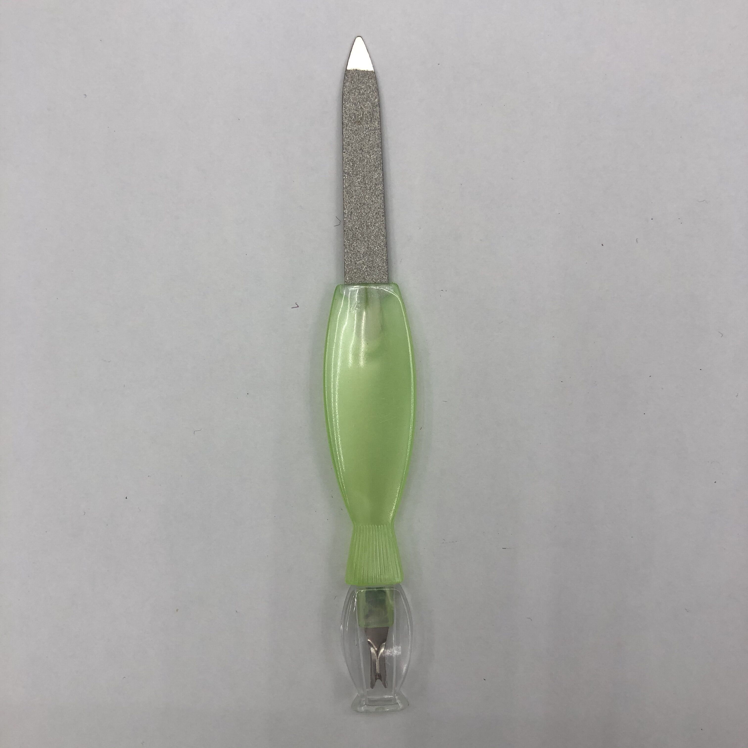 H003 Nail Polish stainless Steel double-headed dual-purpose nail file Dead skin fork Plastic handle nail file Nail polish trimming and dead skin removal tool details Picture