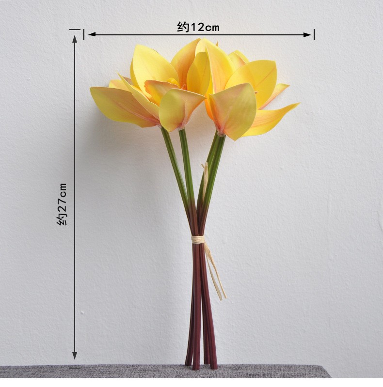 Simulated flower bouquets of Cymbidium goeringii, 4-head hand-tied Cymbidium goeringii 3D printed high-end silk flowers for home soft decoration and arrangement wholesale detail image 1
