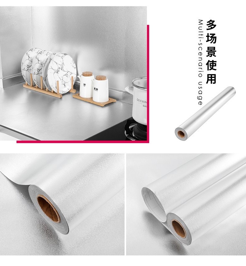 Frosted anti-oil fume and anti-splash stickers, self-adhesive aluminum foil contact paper, waterproof and heat-resistant wallpaper stickers, suitable for kitchen drawer linings, shelf linings, countertops and stoves, 3m*60cm detail image 9