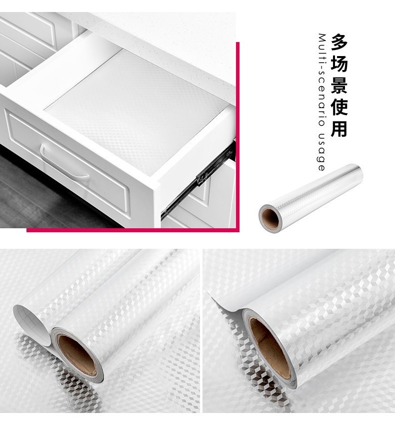 Small square anti-oil fume stickers, kitchen anti-splash stickers, self-adhesive aluminum foil contact paper, waterproof and heat-resistant wallpaper stickers, suitable for kitchen drawer linings, shelf linings, countertops and stoves, 3m*60cm detail image 9