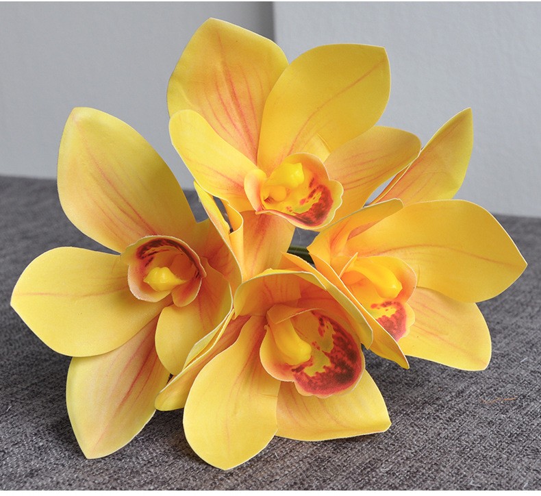 Simulated flower bouquets of Cymbidium goeringii, 4-head hand-tied Cymbidium goeringii 3D printed high-end silk flowers for home soft decoration and arrangement wholesale detail image 5