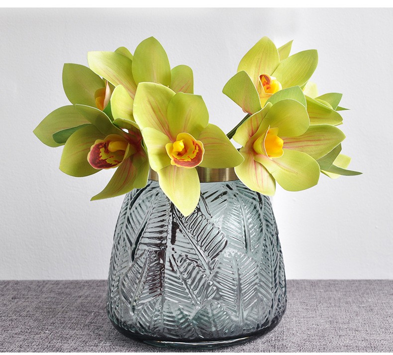 Simulated flower bouquets of Cymbidium goeringii, 4-head hand-tied Cymbidium goeringii 3D printed high-end silk flowers for home soft decoration and arrangement wholesale detail image 8