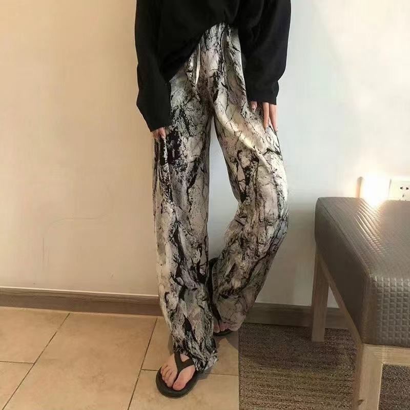 High-waisted women's sportswear pants for autumn, loose and drape, elastic cotton pants, straight leg slimming, floor-length casual wide-leg trousers, product number XF045