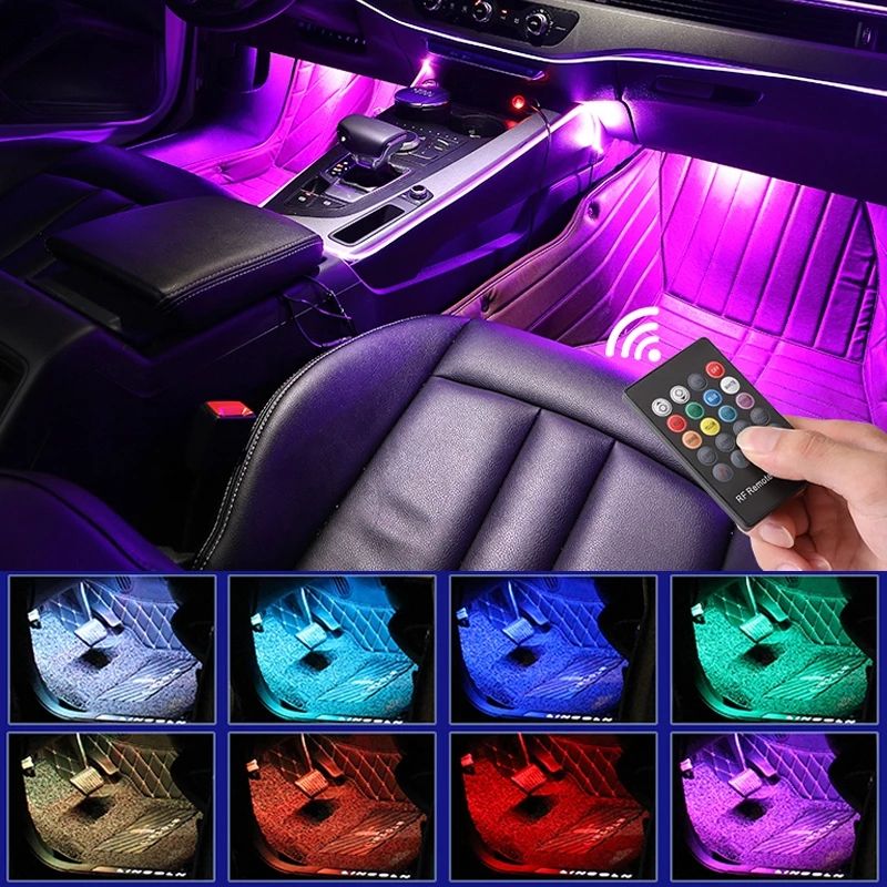 LED Car Foot Light Ambient Lamp With USB Wireless Remote Music Control Multiple Modes Automotive Interior Decorative Lights thumbnail