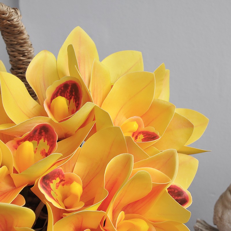 Simulated flower bouquets of Cymbidium goeringii, 4-head hand-tied Cymbidium goeringii 3D printed high-end silk flowers for home soft decoration and arrangement wholesale detail image 12