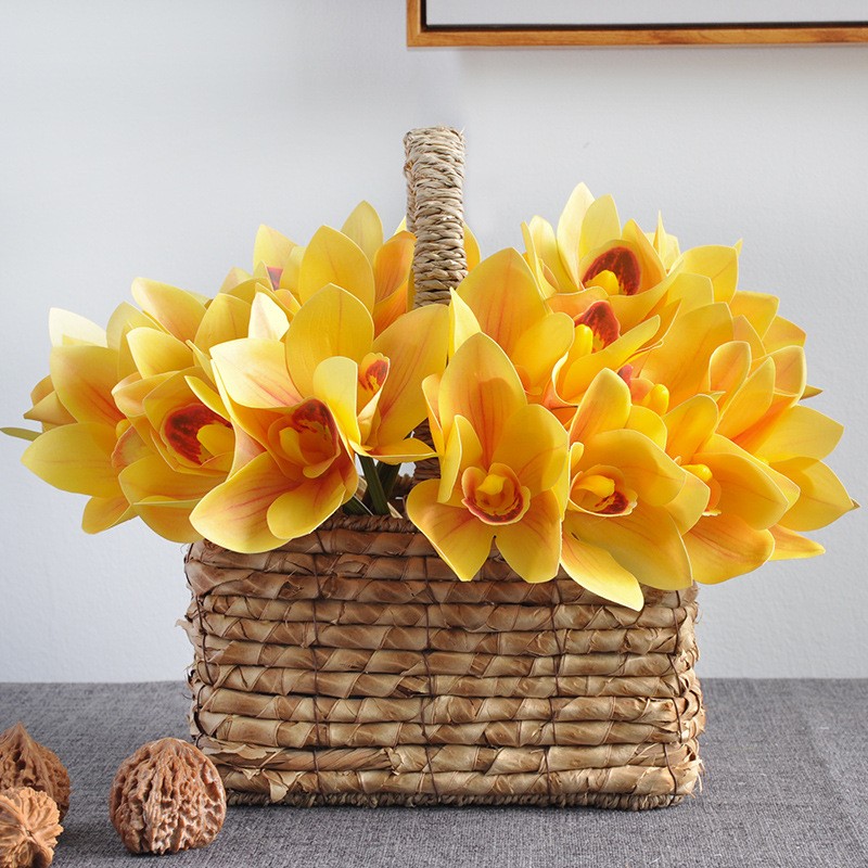 Simulated flower bouquets of Cymbidium goeringii, 4-head hand-tied Cymbidium goeringii 3D printed high-end silk flowers for home soft decoration and arrangement wholesale detail image 11