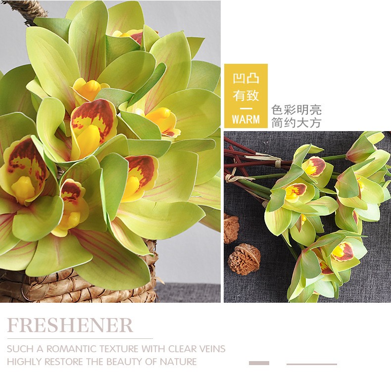 Simulated flower bouquets of Cymbidium goeringii, 4-head hand-tied Cymbidium goeringii 3D printed high-end silk flowers for home soft decoration and arrangement wholesale detail image 10