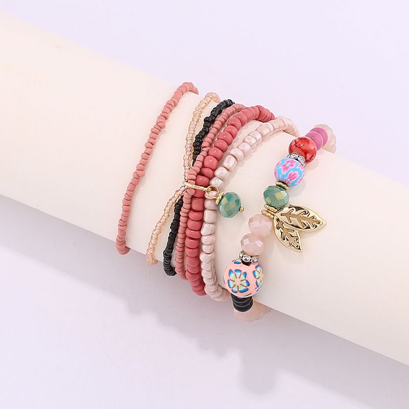 Europe and the United States cross-border accessories alloy leaf pendant bracelet popular beaded fashion crystal string set hand jewelry thumbnail