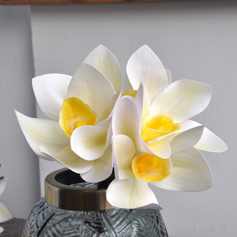 Simulated flower bouquets of Cymbidium goeringii, 4-head hand-tied Cymbidium goeringii 3D printed high-end silk flowers for home soft decoration and arrangement wholesale detail image 14