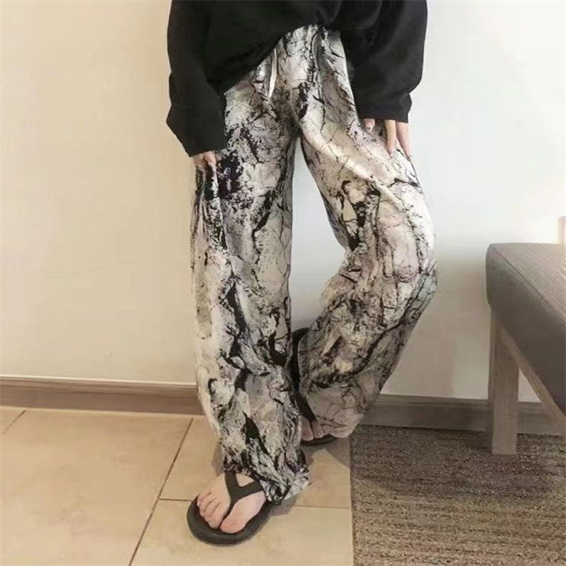 High-waisted women's sportswear pants for autumn, loose and drape, elastic cotton pants, straight leg slimming, floor-length casual wide-leg trousers. Product number: XF053