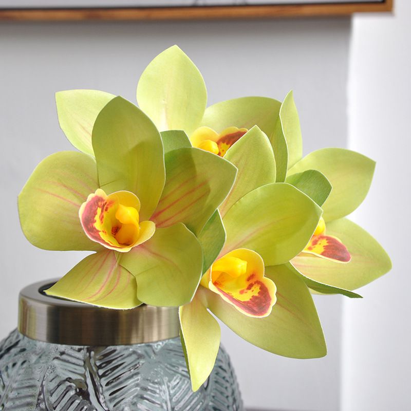 Simulated flower bouquets of Cymbidium goeringii, 4-head hand-tied Cymbidium goeringii 3D printed high-end silk flowers for home soft decoration and arrangement wholesale Item Picture
