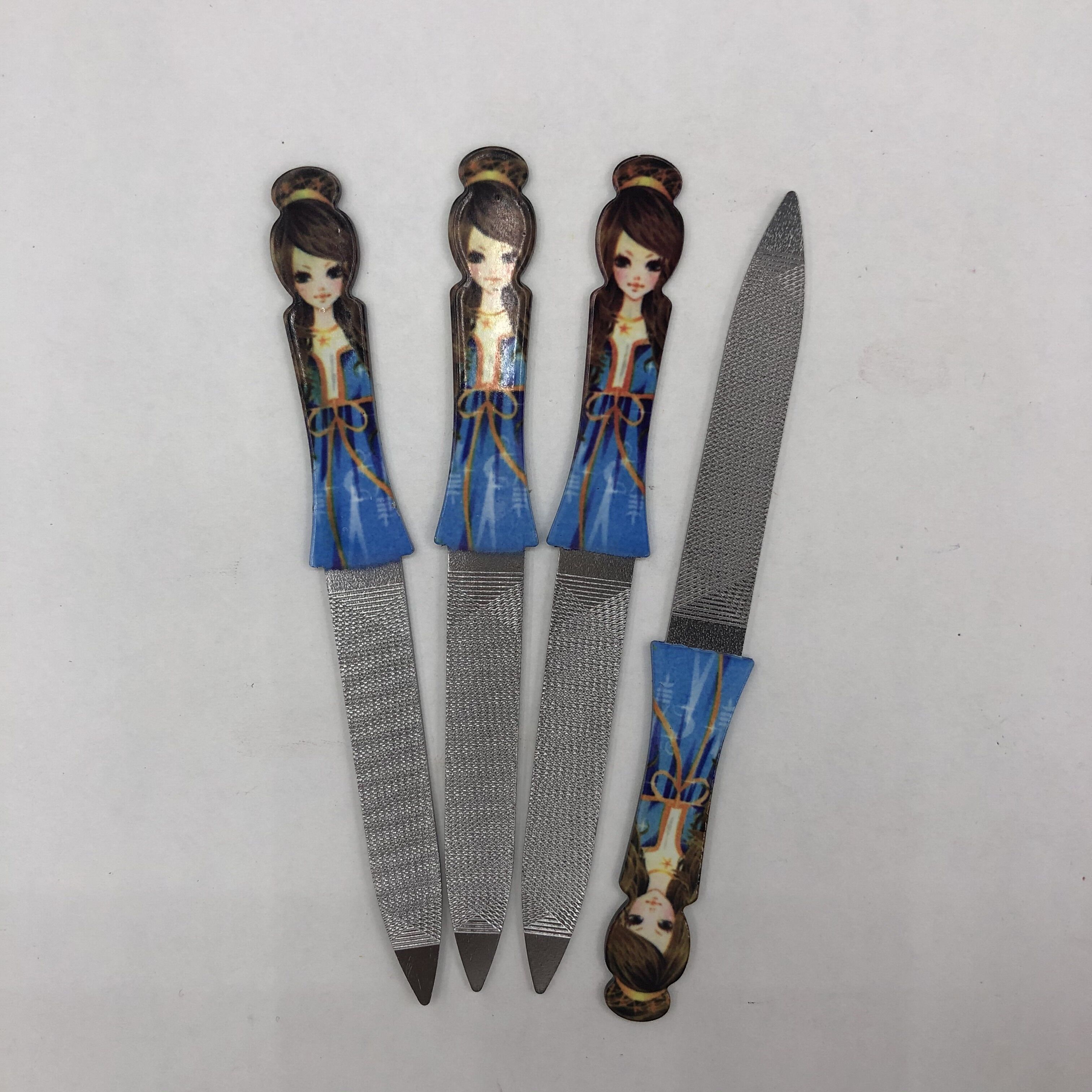 Mixed color Beauty Nail file Stainless steel dual-end nail file cuticle fork Plastic handle nail file Nail manicure cuticle remover tool Manicure trimmer Specification drawing