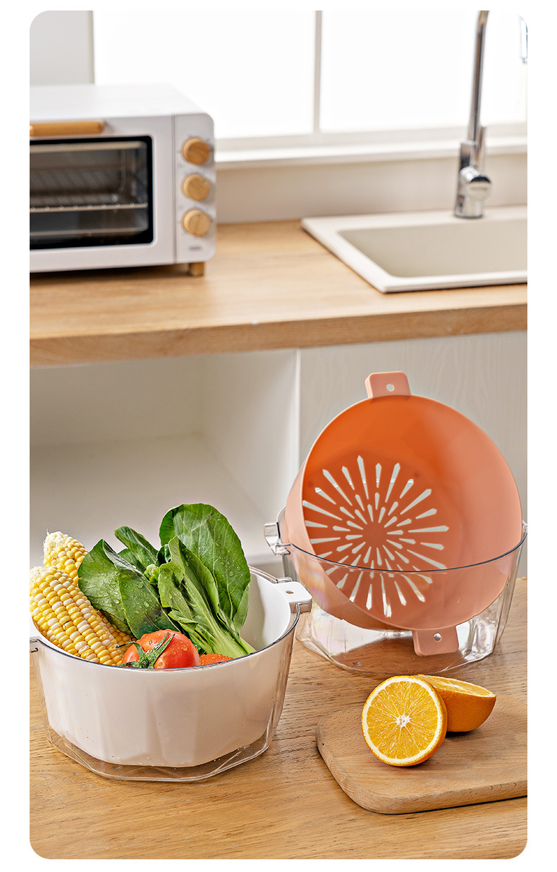 Y24-6235创意厨房沥水洗菜篮家用双层洗菜盆水果蔬菜清洗沥水篮详情图7