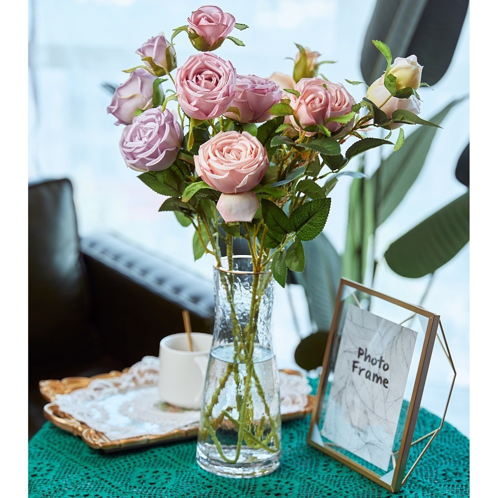 Wholesale and retail of 3-head imperial rose artificial flowers, artificial rose for dining tables, artificial flowers for rural soft furnishings, and silk flowers detail image 10