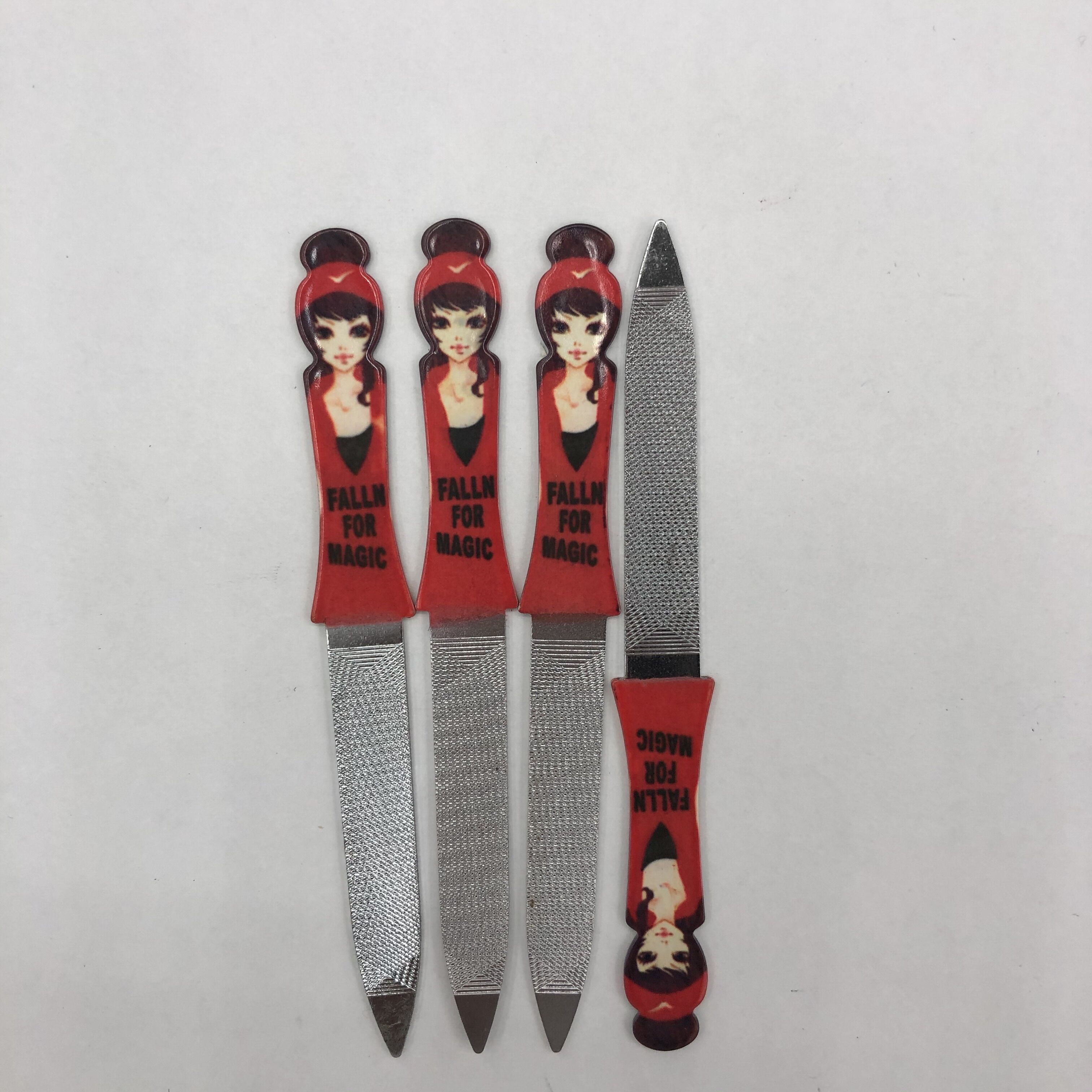 Stainless steel nail file Single-ended nail file cuticle fork Plastic handle nail file Nail manicure cuticle remover tool Manicure trimmer Specification drawing