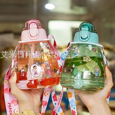 大号网红高颜值吸管布丁杯子儿童水壶夏季夏天塑料水瓶大肚子水杯产品图