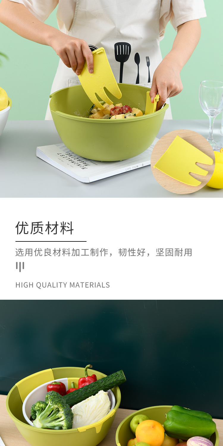 S39-8709自带搅拌勺沙拉碗家用塑料纯色圆形蔬菜水果碗厨房零食碗详情图9