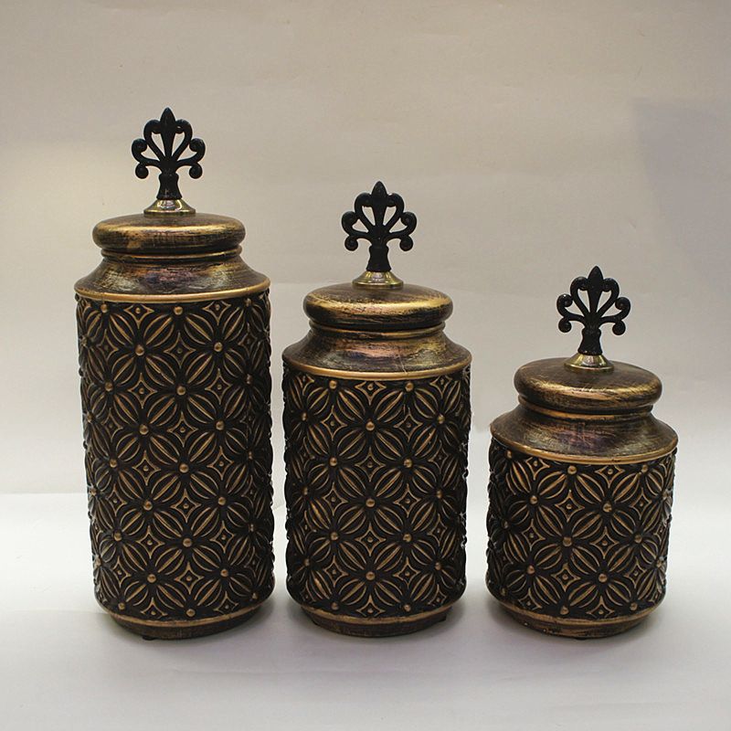 New American ceramic vase three-piece set Creative Hotel soft decoration pieces Hand-painted ceramic dry vase craft 8 Golden Castle vase details Picture