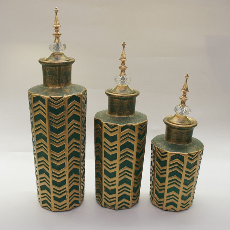 New American ceramic vase three-piece creative hotel soft decoration pieces hand-painted ceramic dry vase process 02 Golden Castle vase details Picture