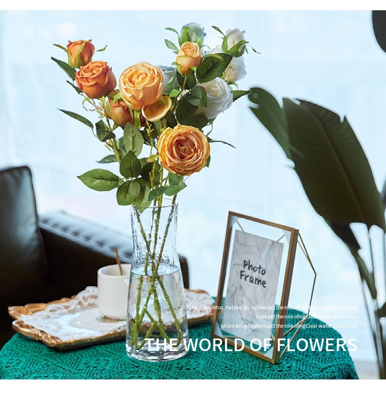 Wholesale and retail of 3-head imperial rose artificial flowers, artificial rose for dining tables, artificial flowers for rural soft furnishings, and silk flowers detail image 2