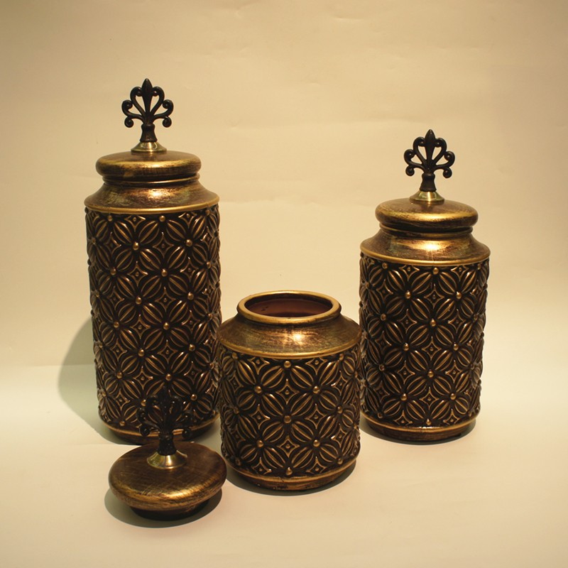 新款美式陶瓷花瓶三件套 创意酒店软装摆件 手绘陶瓷干花瓶工艺8金堡花瓶详情图7