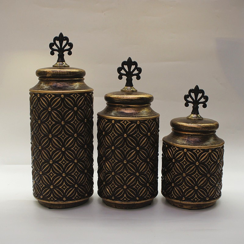 新款美式陶瓷花瓶三件套 创意酒店软装摆件 手绘陶瓷干花瓶工艺8金堡花瓶详情图6