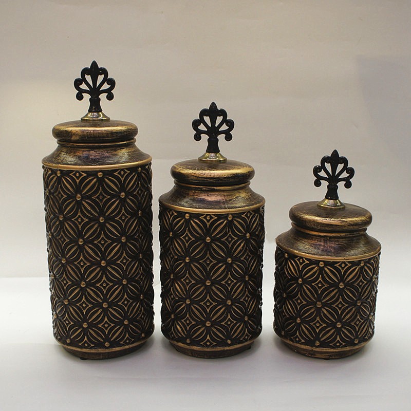 新款美式陶瓷花瓶三件套 创意酒店软装摆件 手绘陶瓷干花瓶工艺8金堡花瓶详情图4