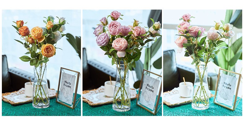 Wholesale and retail of 3-head imperial rose artificial flowers, artificial rose for dining tables, artificial flowers for rural soft furnishings, and silk flowers detail image 5