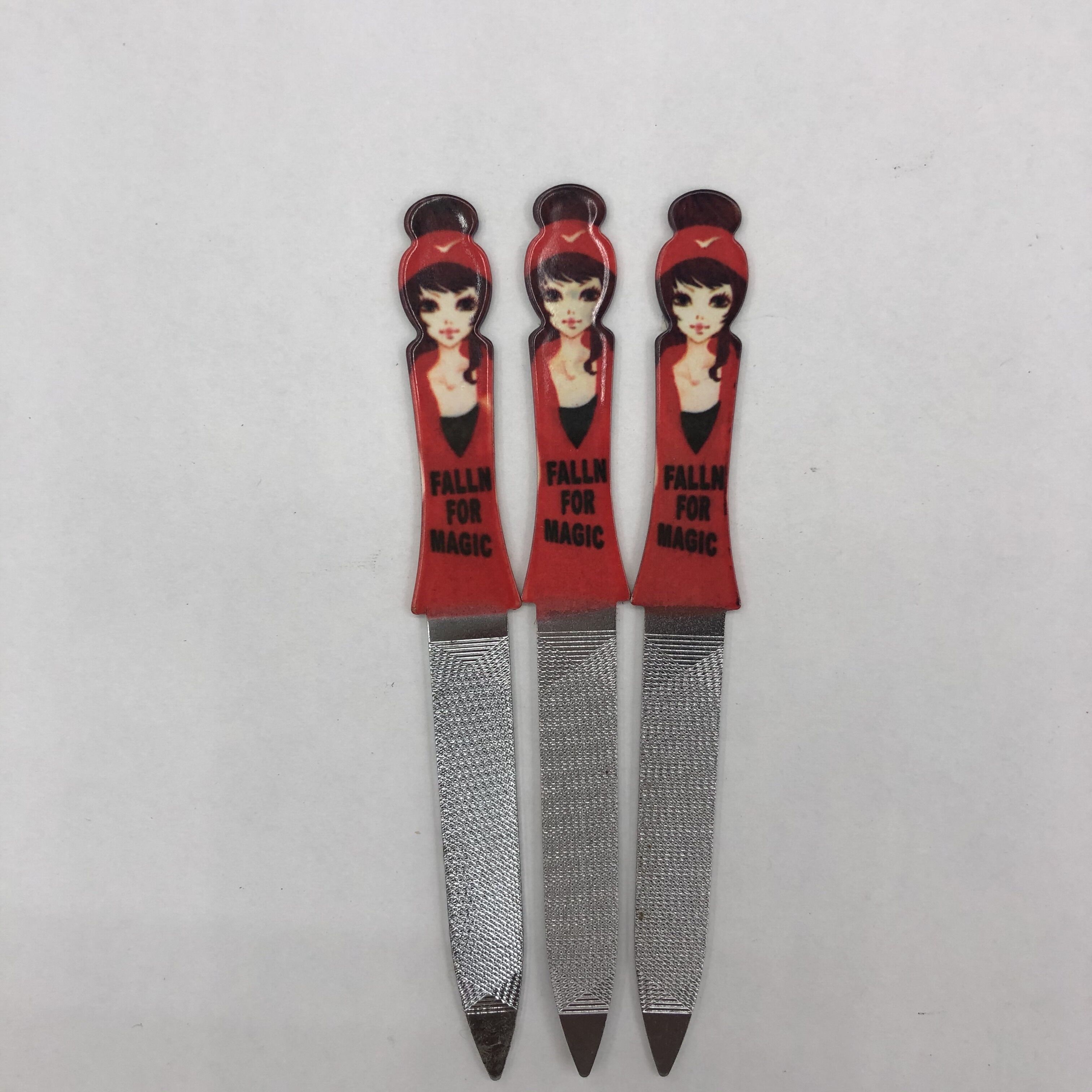 Stainless steel nail file Single-ended nail file cuticle fork Plastic handle nail file Nail manicure cuticle remover tool Manicure trimmer details Picture