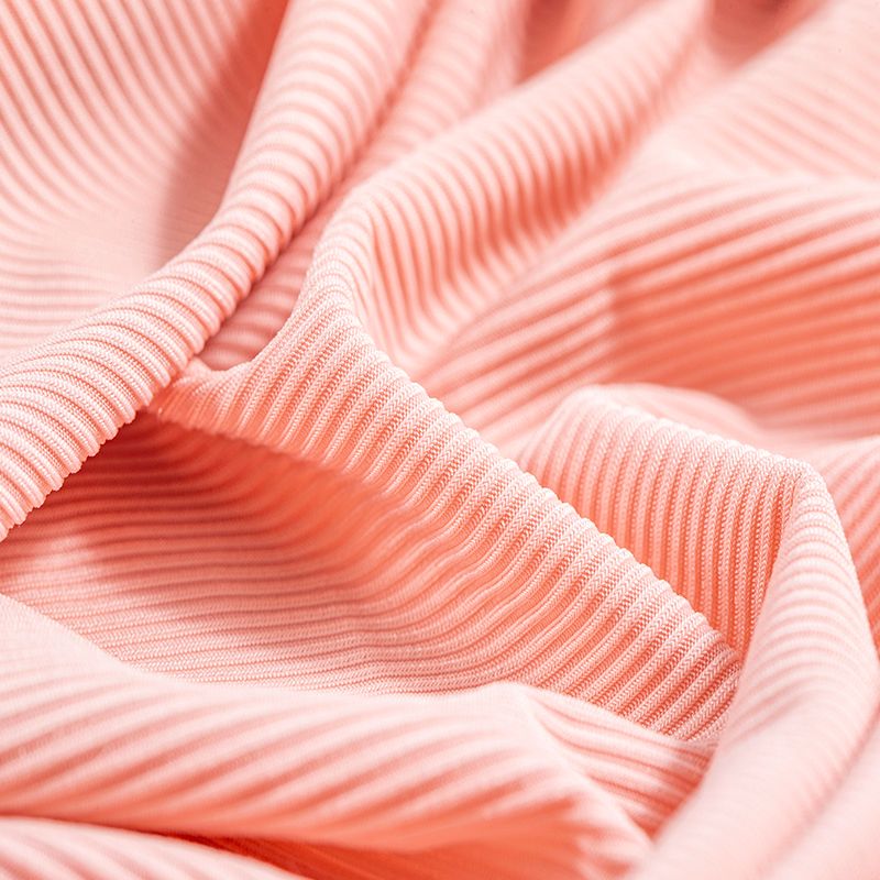100D+30D2*2 customizable ribbed ice silk, lustrous, friendly, comfortable, soft, cool, breathable Lycra fabric, elastic drape, wide-leg pants, home wear, top, ribbed knitted fabric, pajamas, casual fabric Application Scenario