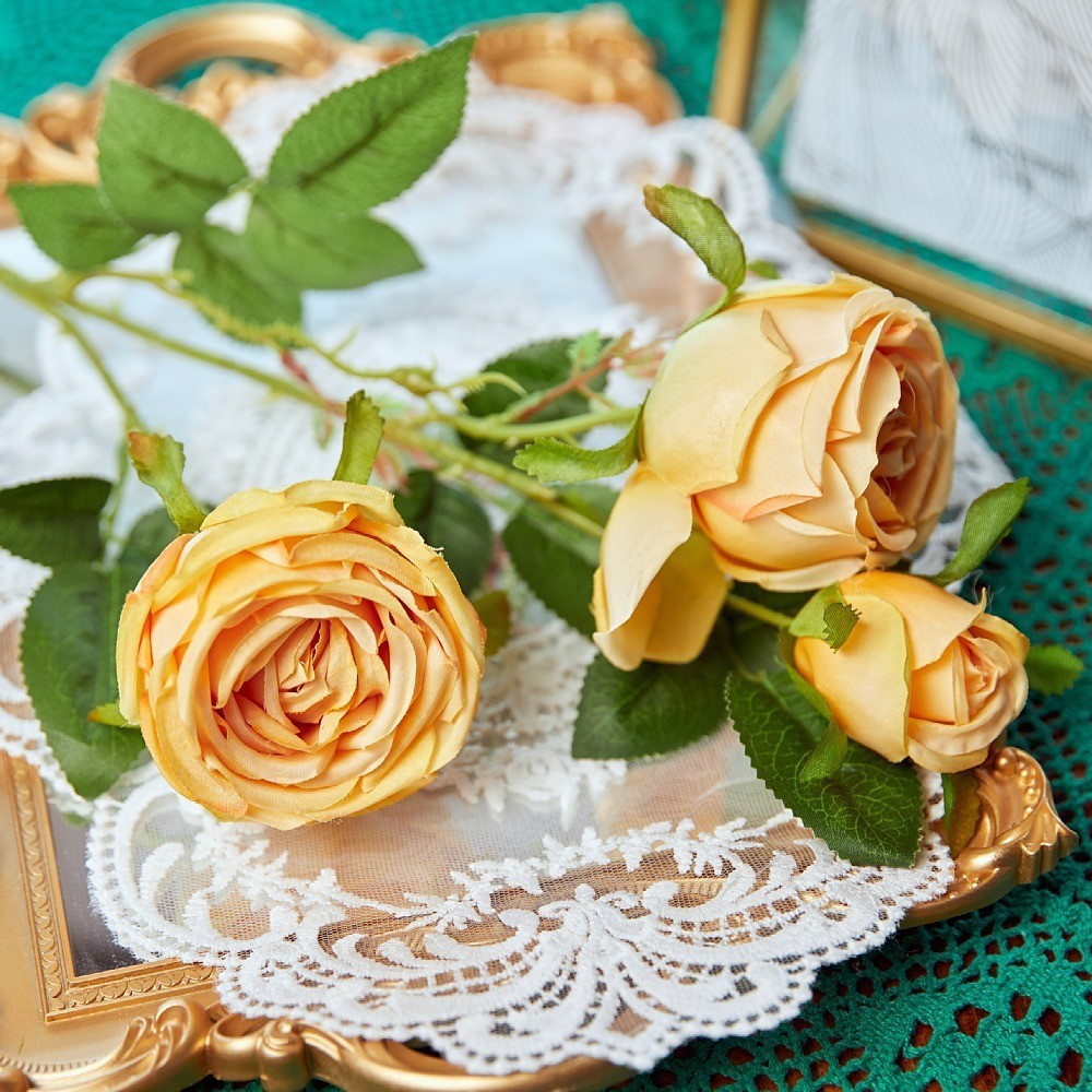 Wholesale and retail of 3-head imperial rose artificial flowers, artificial rose for dining tables, artificial flowers for rural soft furnishings, and silk flowers detail image 15
