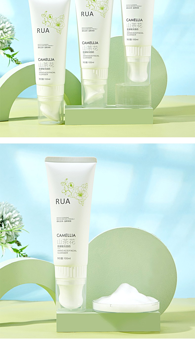 爆款山茶花氨基酸洗面奶温和清洁补水保湿卸妆带刷头洁面乳按摩头详情图16