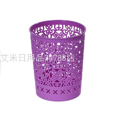 创意仿藤编塑料笔筒 多功能简约镂空学生桌面收纳盒办公文具笔桶细节图