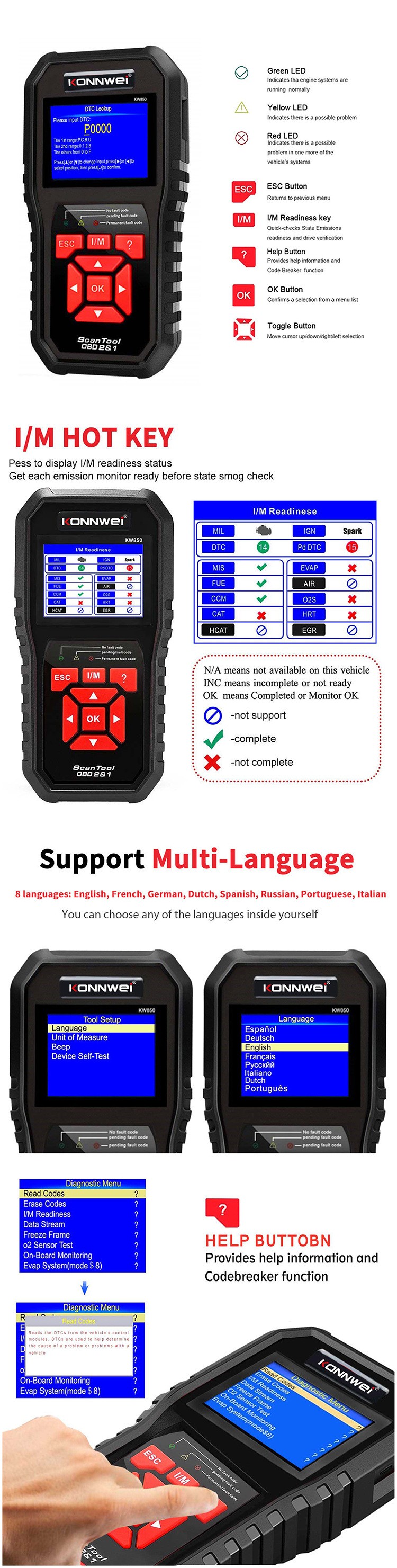 KW850黑色OBD2 EOBD汽车发动机故障诊断仪扫描仪详情图4