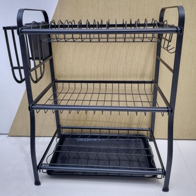 Three Layer Dish Holder with Knife Stand Black