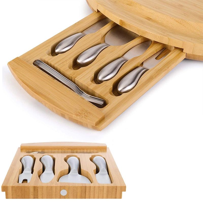 竹制奶酪盘 圆形芝士盘带刀具  熟食砧板 可拉伸 点心盘 工厂直供