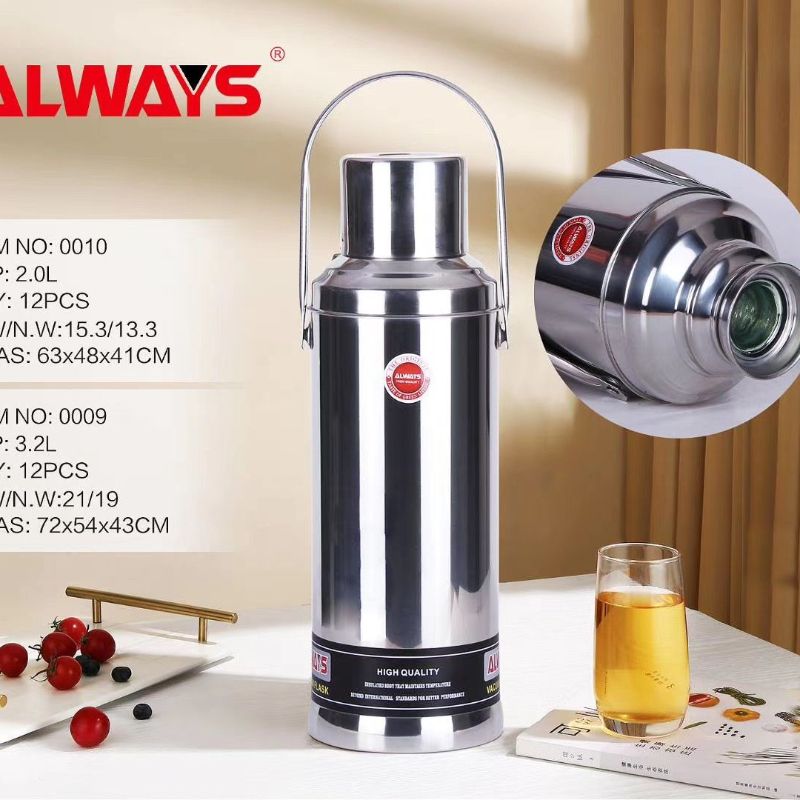 2.0-Liter Stainless Steel Shell Household Thermos Flask With Glass Inner Liner, Dormitory Cold And Heat Preservation Bottle details Picture