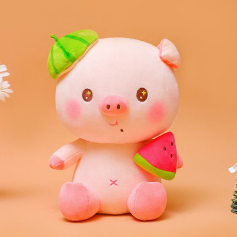 Cute watermelon pig doll, baby plush toy, soothing doll, sleeping pillow, children's birthday gift, Rag Doll details Picture