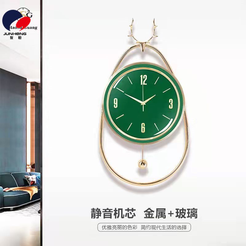 创意工艺鹿头挂钟北欧轻奢钟表家居客厅简约时钟客厅挂墙艺术钟表