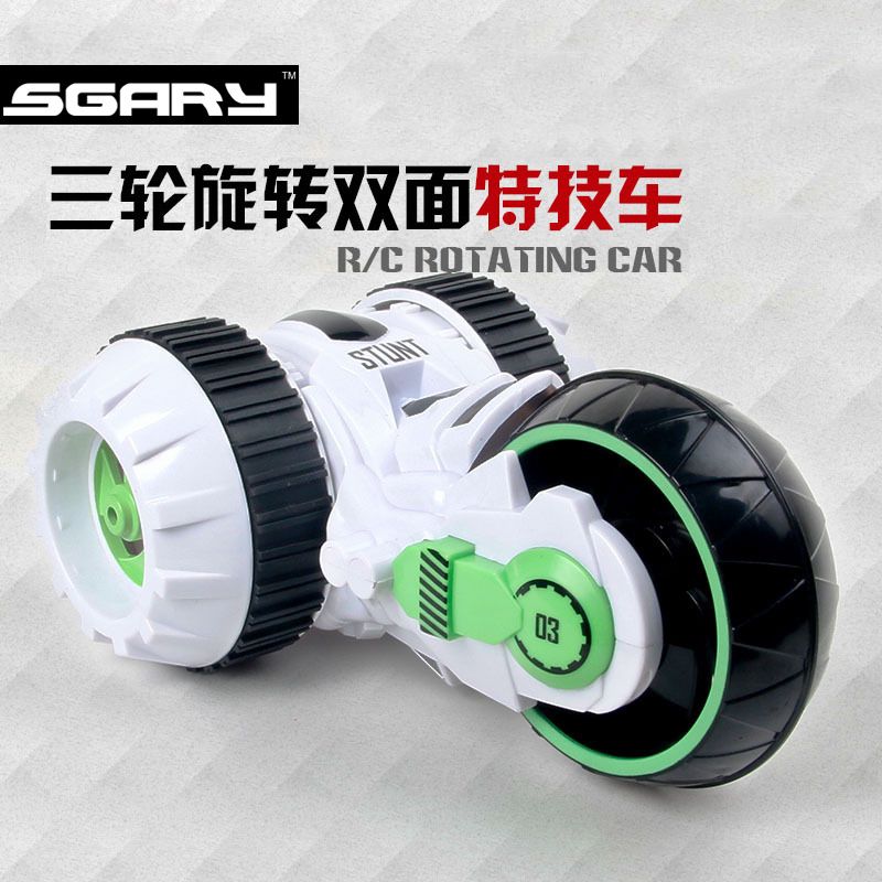 Four-way remote control car, three-wheeled electric toy car, electric stunt rolling car, children's racing car, transformable car, new and unique details Picture