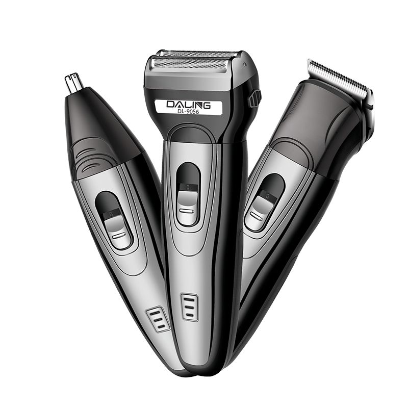 DALING-9056 Three-in-one Shaver, reciprocating electric rechargeable razor, multi-functional Hairdresser, Nose Hair razor, grey set, wholesale for export, three-in-one shaver, hairdresser, nose hair razor Item Picture