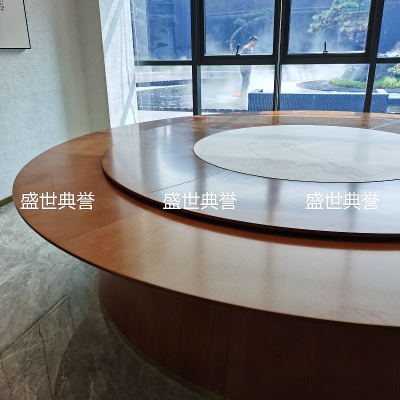 Nantong Seafood Hotel solid wood dining table, restaurant luxury private room, light luxury electric round table, club electric revolving table