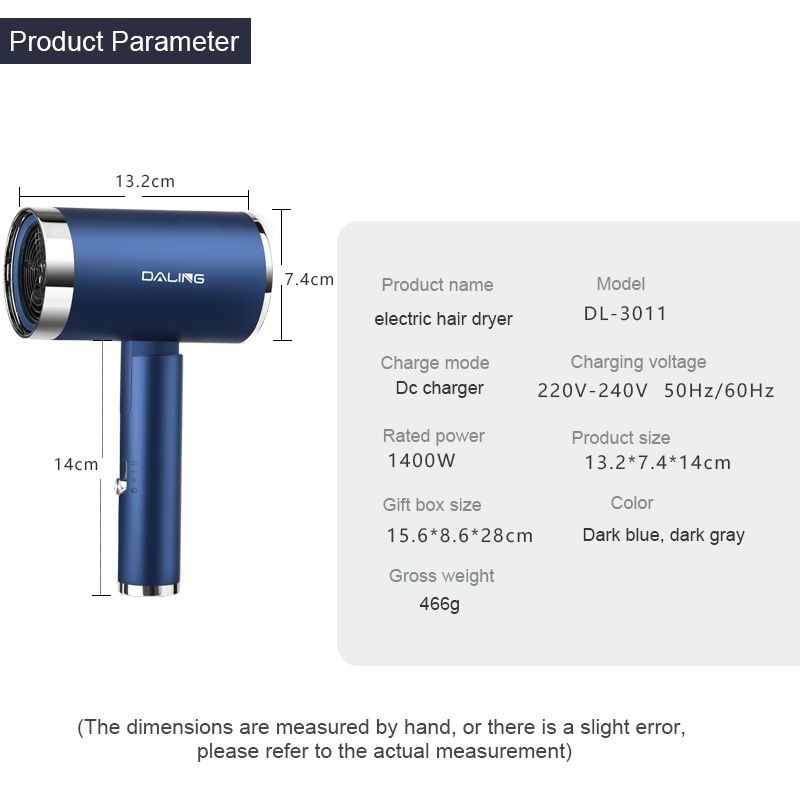 DALING-3011 hair dryer, household blue light negative ion hair care blower, 1400W High-power constant-temperature quick-drying cold and hot air blower, wholesale for export Application Scenario