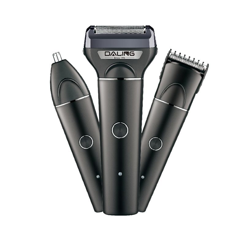 DALING-9107 Three-in-one Shaver, rotary electric rechargeable Razor, Multi-functional Hairdresser, Nose Hair Dispenser, Black set, wholesale for export, three-in-one shaver, hairdresser, nose hair dispenser Item Picture