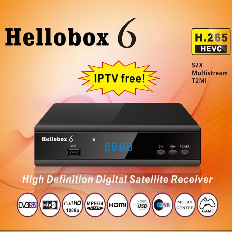 Hellobox 6 HEVC 1080P Full HD Satellite TV Receiver Powervu Biss Fully Autoroll Free IPTV Compatible Hellobox V5