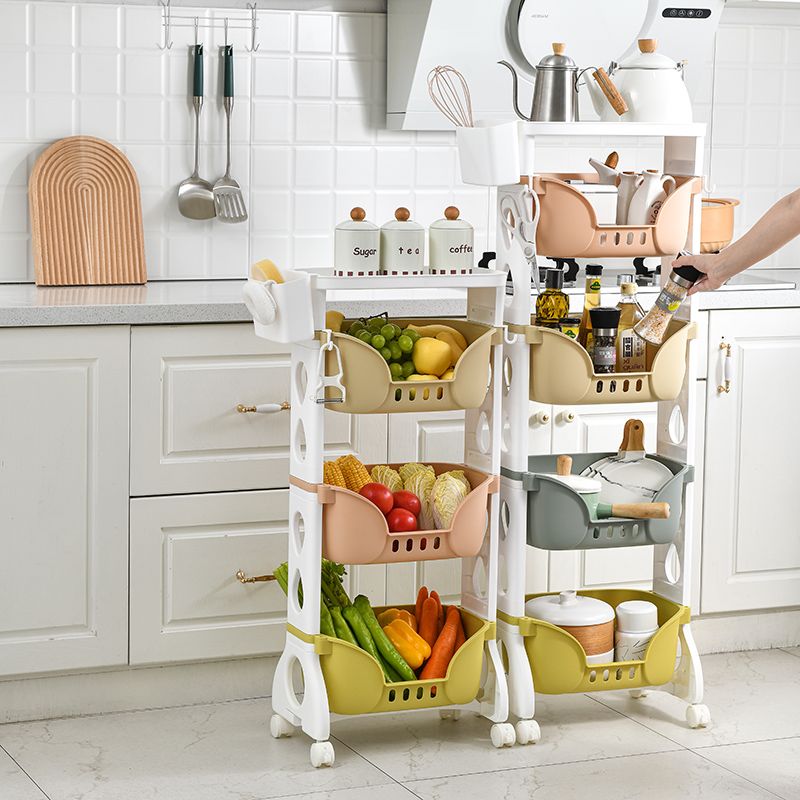 Four-story kitchen mobile storage rack, floor-standing multi-functional storage rack, home storage rack, wheeled rotating sundries rack Specification drawing
