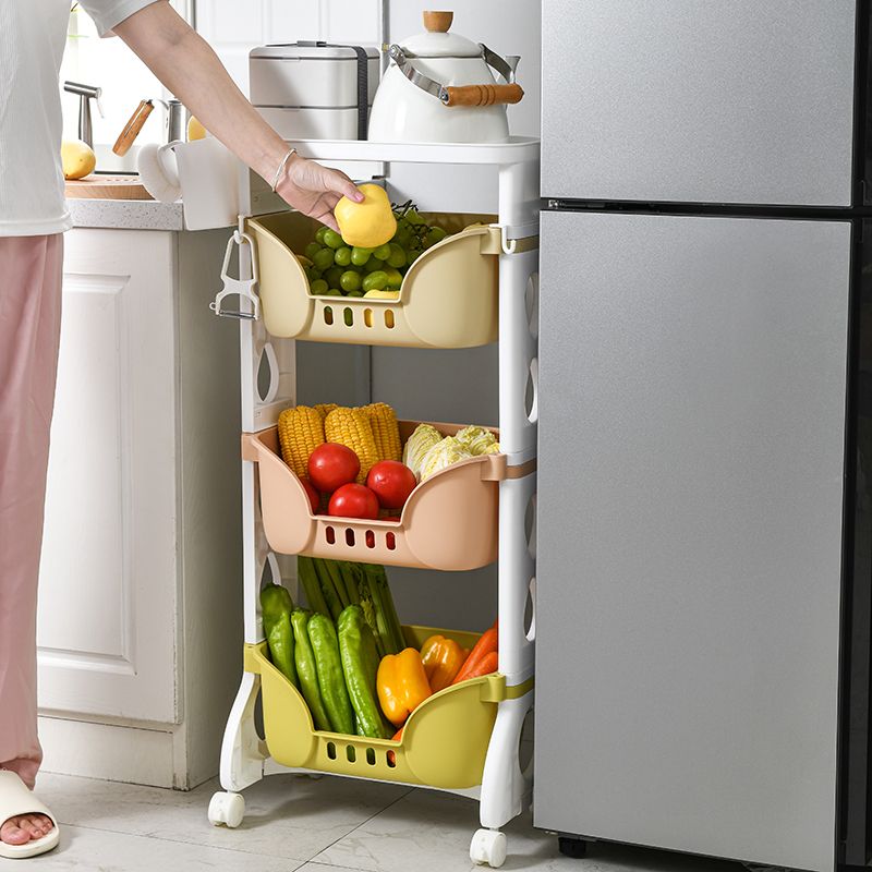 Two-tier Nordic kitchen shelves, dining cart, bathroom plastic storage racks, toy racks Application Scenario