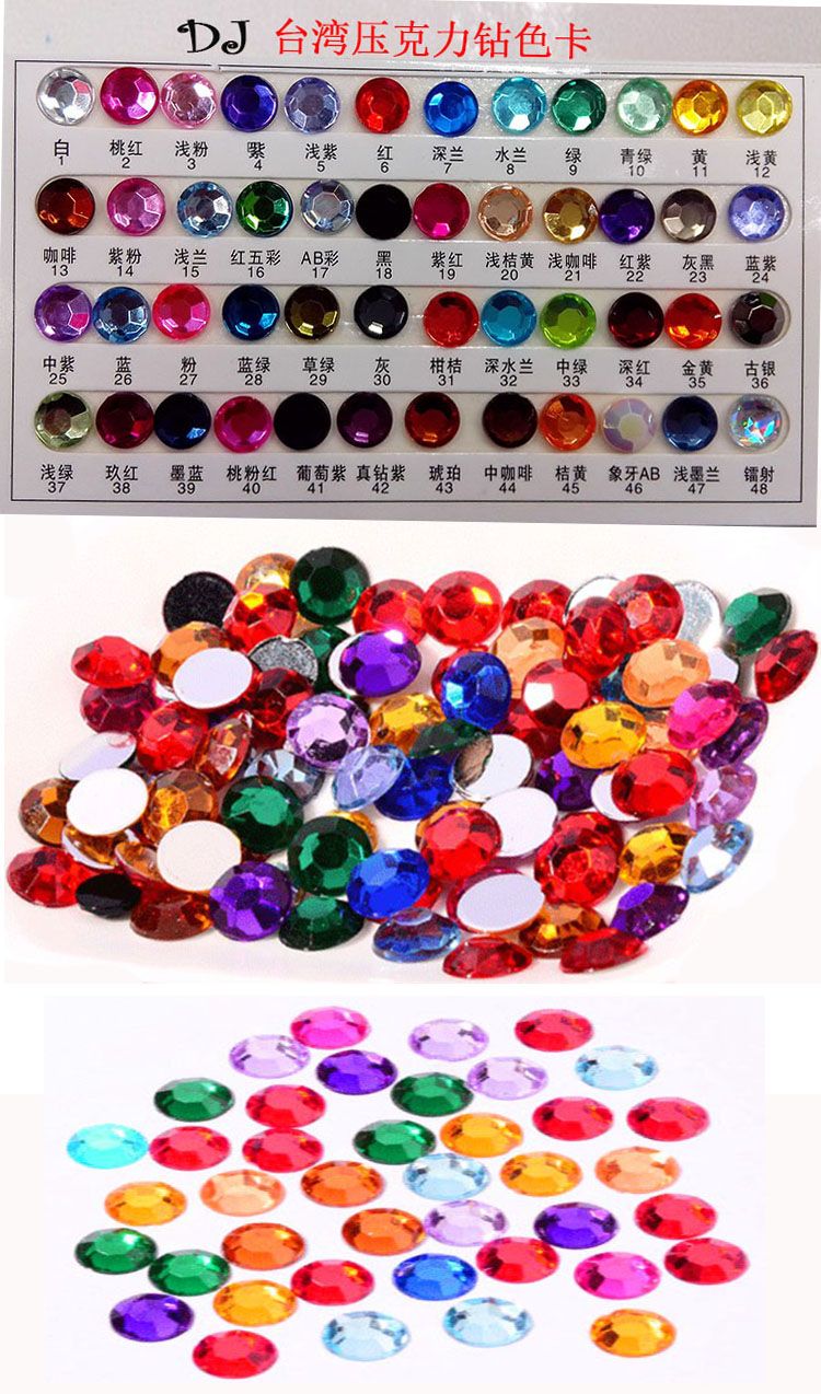 仿台压克力钻平面无孔3mm-16mm饰品配件鞋材礼盒包装DIY贴钻详情图1