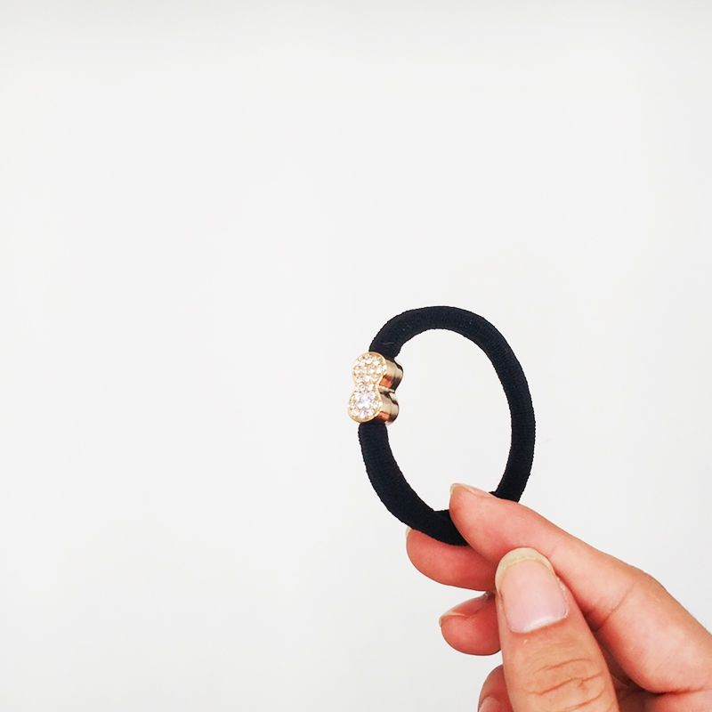Hair band, rubber band, women's hair tie, Korean style, high-elasticity and durable leather case, simple and elegant, black hair band, thick ponytail, Internet celebrity, 2 pieces, each clip with diamonds, seamless Item Picture