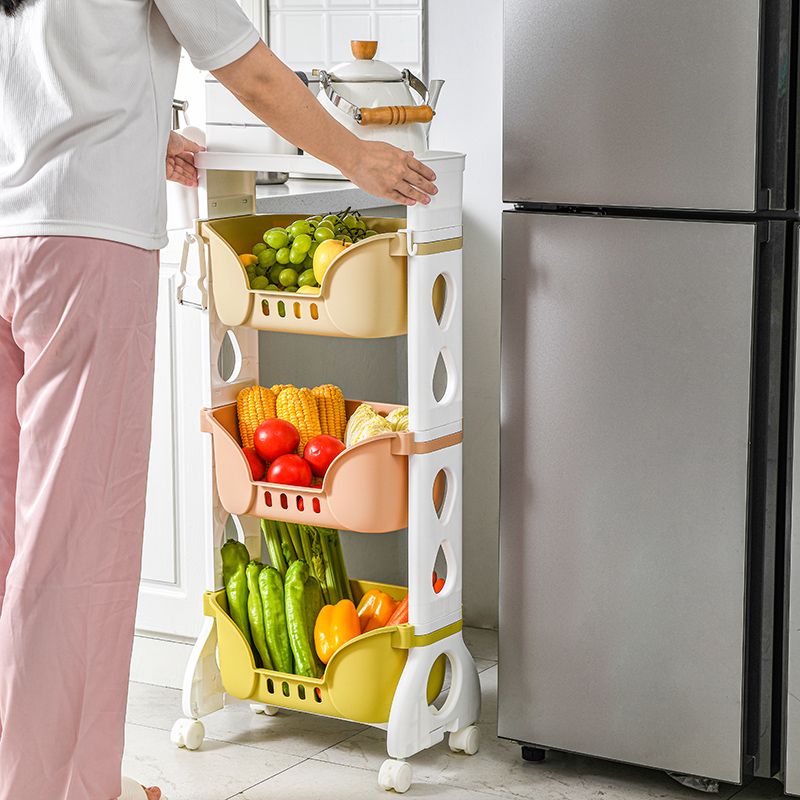 Three-layer kitchen storage rack, floor-standing multi-layer fruit and vegetable rack, supplies, vegetable basket, storage basket, storage basket for household use Specification drawing